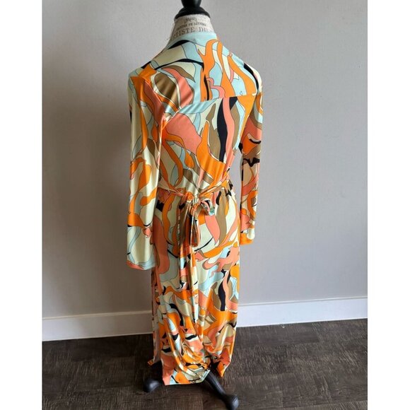 Julian Chang Womens Long Sleeve Abstract Print Wrap Maxi Romper Dress Size S - Picture 5 of 11